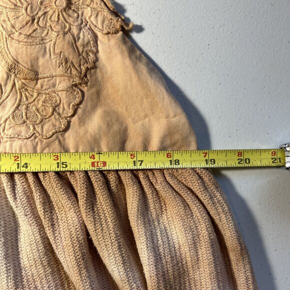 Zara Womens Sz M Embroidered Knit Tie Dye Maxi Dress Beige Boho Cottagecore - Picture 5 of 6